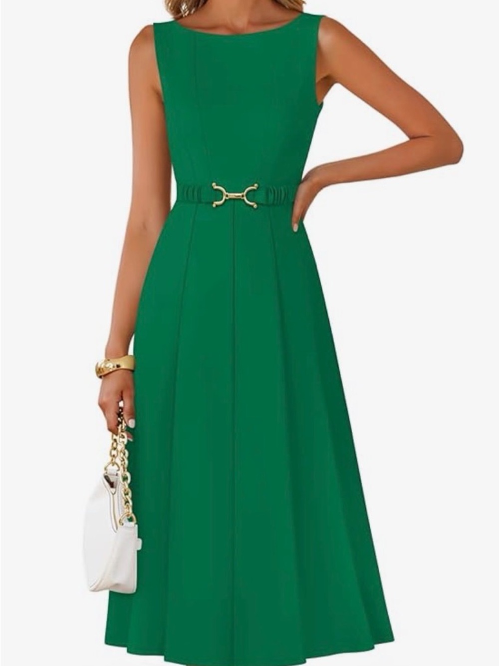 Sleeveless Emerald Maxi Dress with Gold Buckle Detail